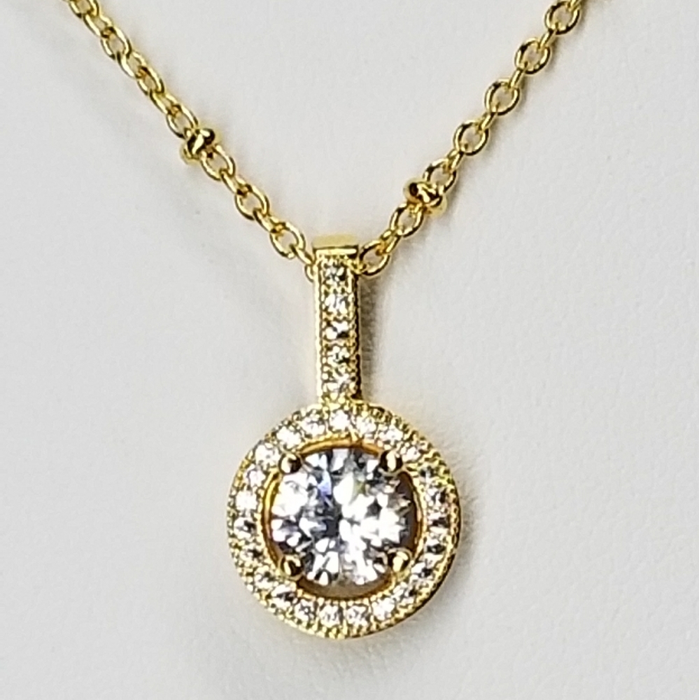 NEW Dainty Halo Diamond Micro Pave CZ Necklace - Picture 3 of 11